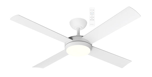 Martec Quantum DC 48"/52" ceiling fan in matt white with 24W dimmable CCT LED — Martec