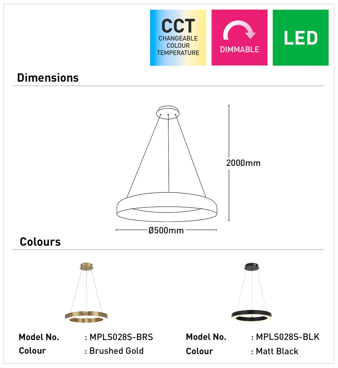 Small Modern Large LED Pendant Light with remote 60W Black, Brass - Mases LightingMercator