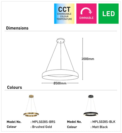 Small Modern Large LED Pendant Light with remote 60W Black, Brass - Mases LightingMercator