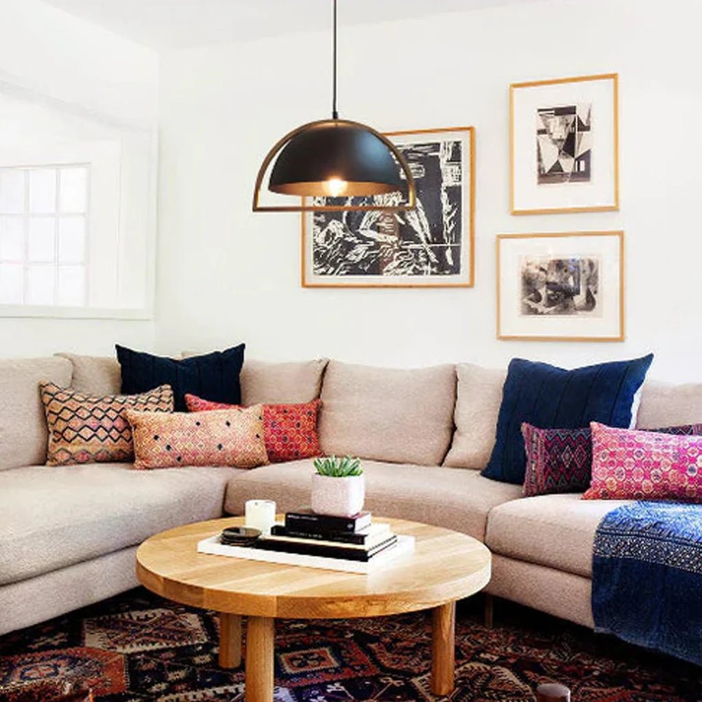 Swing Pendant Light in Oblong, Dome or Ellipse Wood Frame (White or Black) - Mases LightingCLA