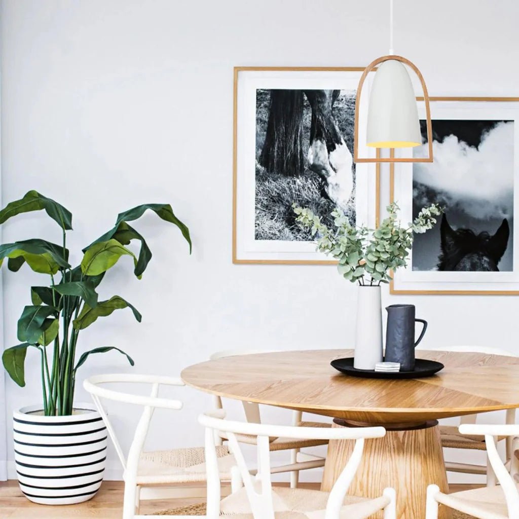 Swing Pendant Light in Oblong, Dome or Ellipse Wood Frame (White or Black) - Mases LightingCLA