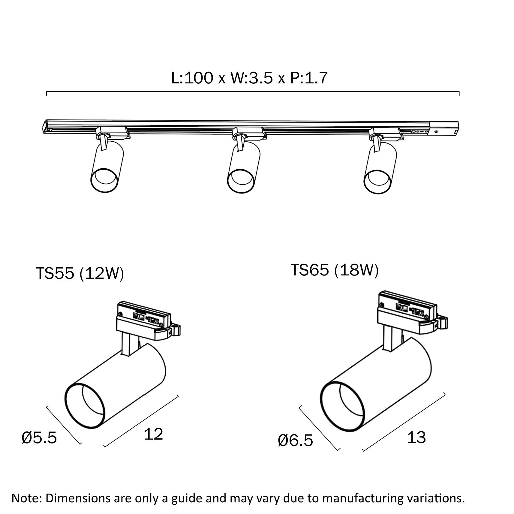 Telbix LOGIK TRACK LIGHT 12W LOGIK TS55.3-BK