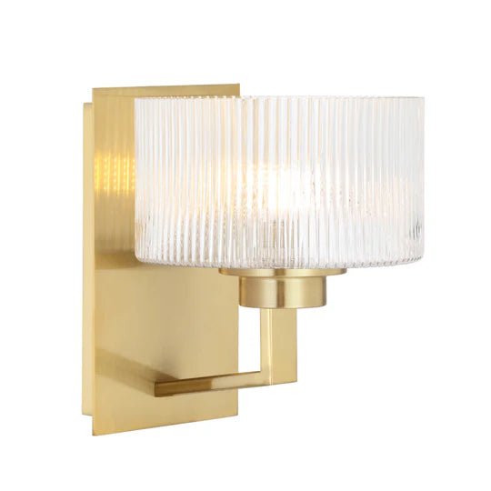 Telbix Moreno II Wall Light with Ribbed Glass Shades Available in Antique Gold, Black & Antique Silver