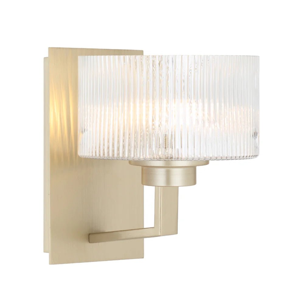 Telbix Moreno II Wall Light with Ribbed Glass Shades Available in Antique Gold, Black & Antique Silver
