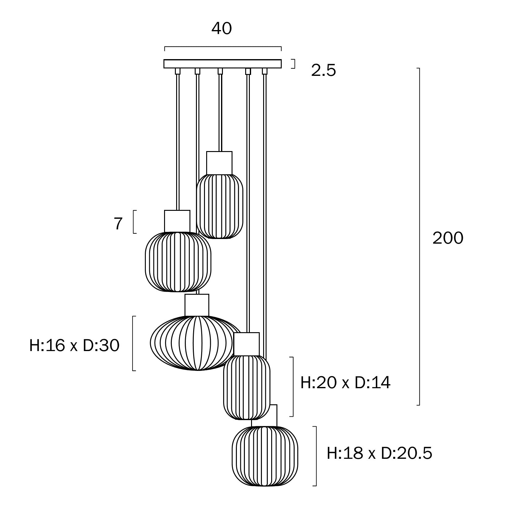 Telbix Nori 5 Lights Pendant - Black Opal Matt