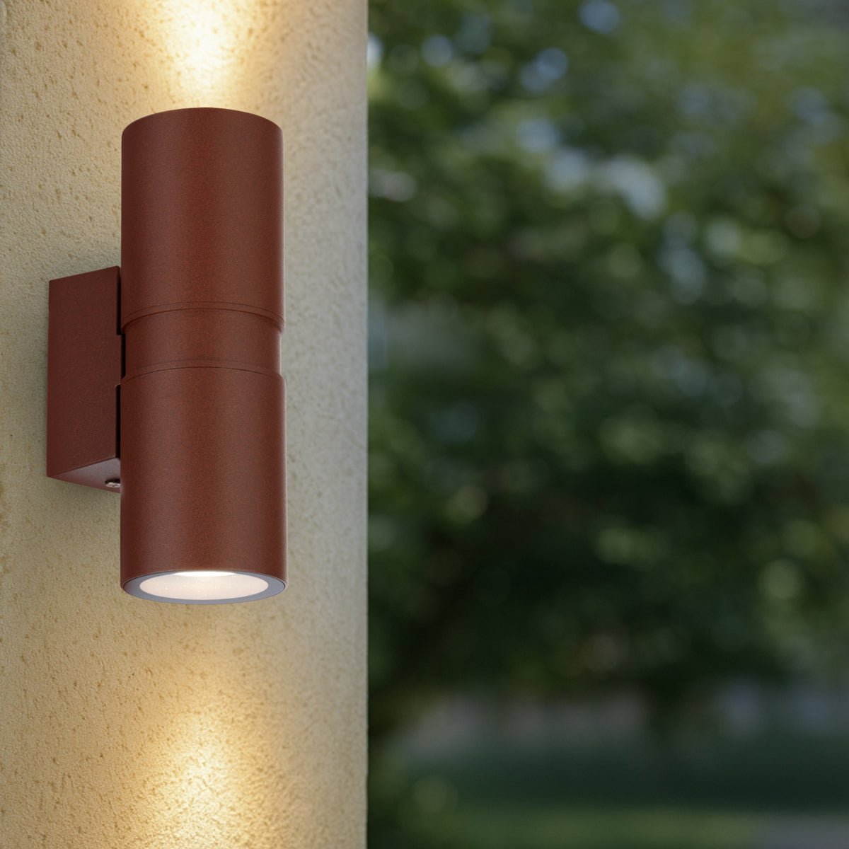 Telbix Sarnel Exterior Up/Down Wall Light in Rust or Brass