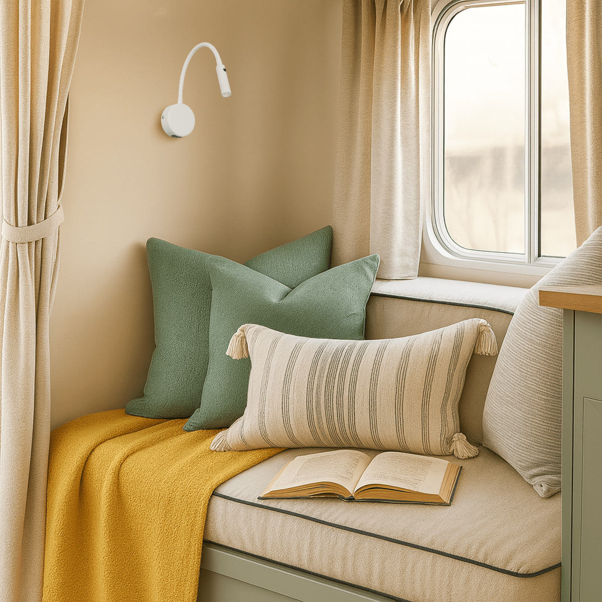 Telbix Solio LED Interior Wall Light with Flexible Arm and Head in Black, Nickel, White & Antique Brass