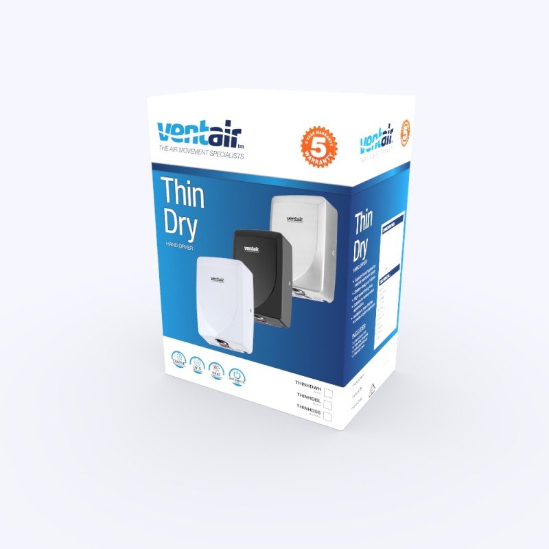 Thin Dry Wall Hand Dryer | 1200W Power | Stainless Steel | Touch-Free by Ventair