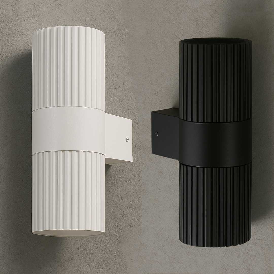 Torsten up and down outdoor wall light in white, ribbed aluminium, IP65 — Lighting Creations