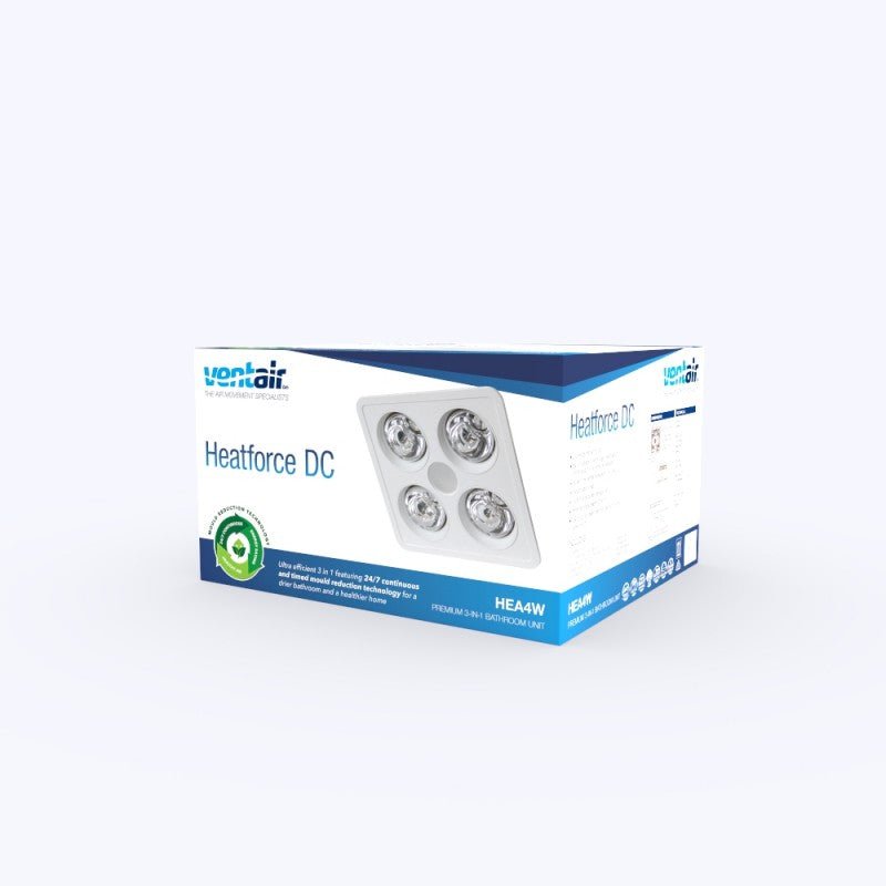 Ventair Heatforce DC 4 Bathroom 3 in 1 Heat, Light & Exhaust Fan | White - Mases LightingVentair