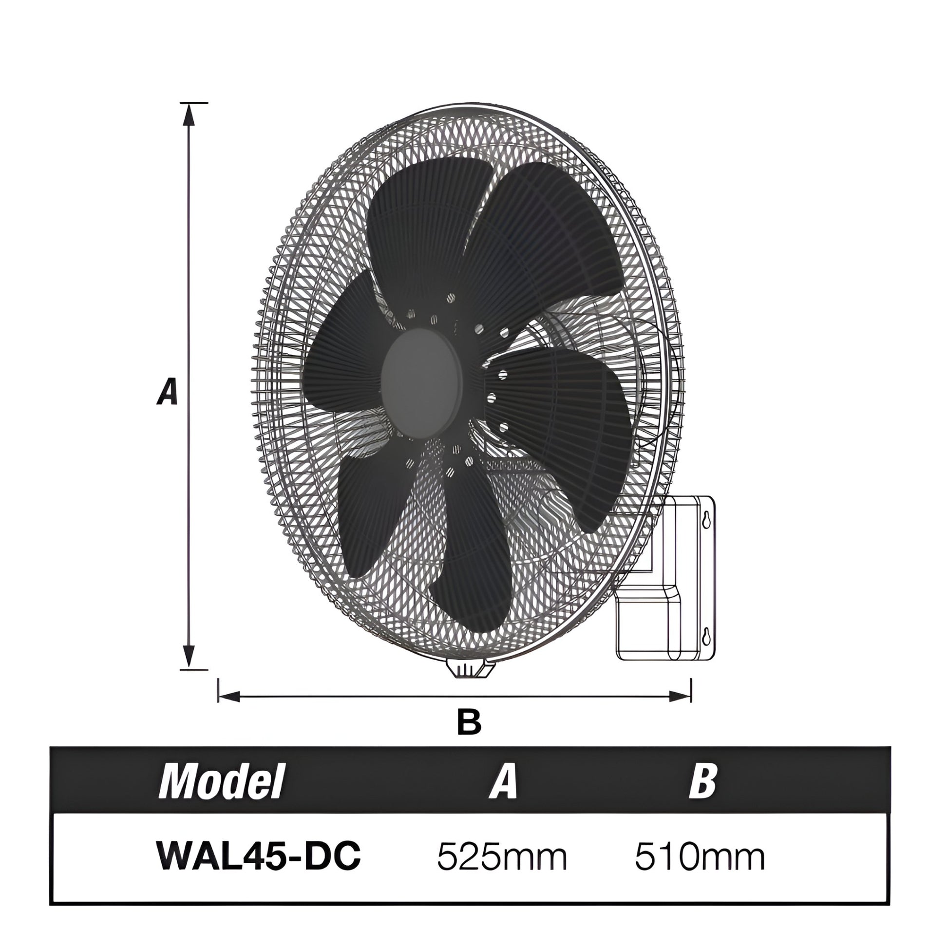 Ventair WALL DC 45cm Oscillating Wall-Mounted Fan - Matte Black Grille and Matte Black Aluminium Blades - Mases LightingVentair