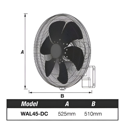 Ventair WALL DC 45cm Oscillating Wall-Mounted Fan - Matte Black Grille and Matte Black Aluminium Blades - Mases LightingVentair
