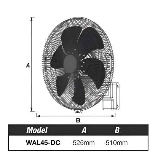 Ventair WALL DC 45cm Oscillating Wall-Mounted Fan - Matte Black Grille and Matte Black Aluminium Blades - Mases LightingVentair