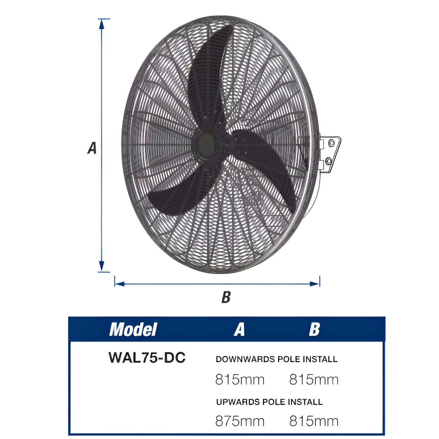 Ventair WALL DC 75cm Oscillating Wall-Mounted Fan - Matte Black Grille and Matte Black Aluminium Blades - Mases LightingVentair
