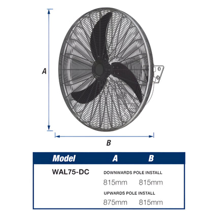 Ventair WALL DC 75cm Oscillating Wall-Mounted Fan - Matte Black Grille and Matte Black Aluminium Blades - Mases LightingVentair