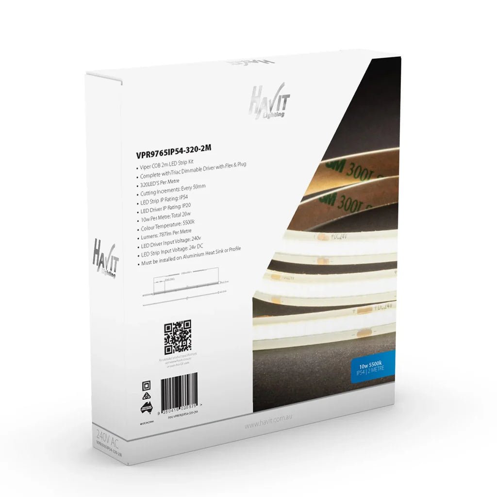 Viper COB LED Strip Kit 10w Per Metre 2m 3k, 4k, 5k Havit Lighting - VPR976XIP54 - 320 - 2M - Mases LightingHavit Lighting