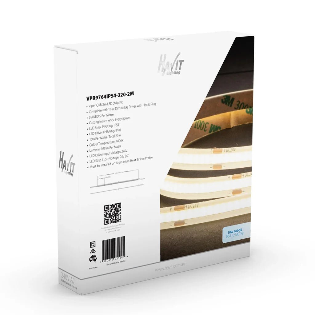 Viper COB LED Strip Kit 10w Per Metre 2m 3k, 4k, 5k Havit Lighting - VPR976XIP54 - 320 - 2M - Mases LightingHavit Lighting