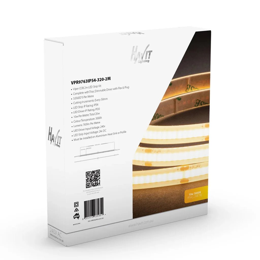 Viper COB LED Strip Kit 10w Per Metre 2m 3k, 4k, 5k Havit Lighting - VPR976XIP54 - 320 - 2M - Mases LightingHavit Lighting