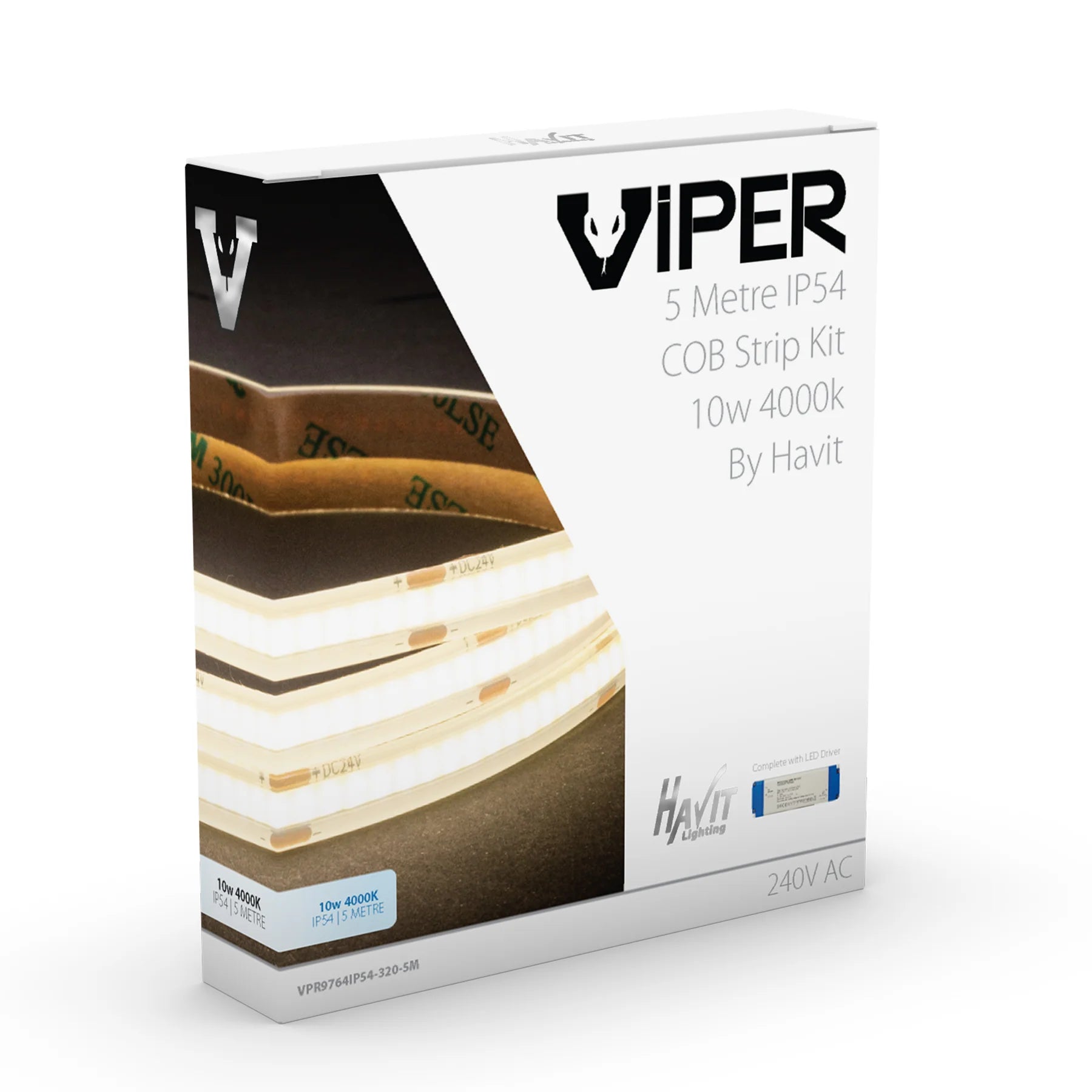 Viper COB LED Strip Kit 10w Per Metre 5m 3k, 4k, 5k Havit Lighting - VPR976XIP54-320-5M