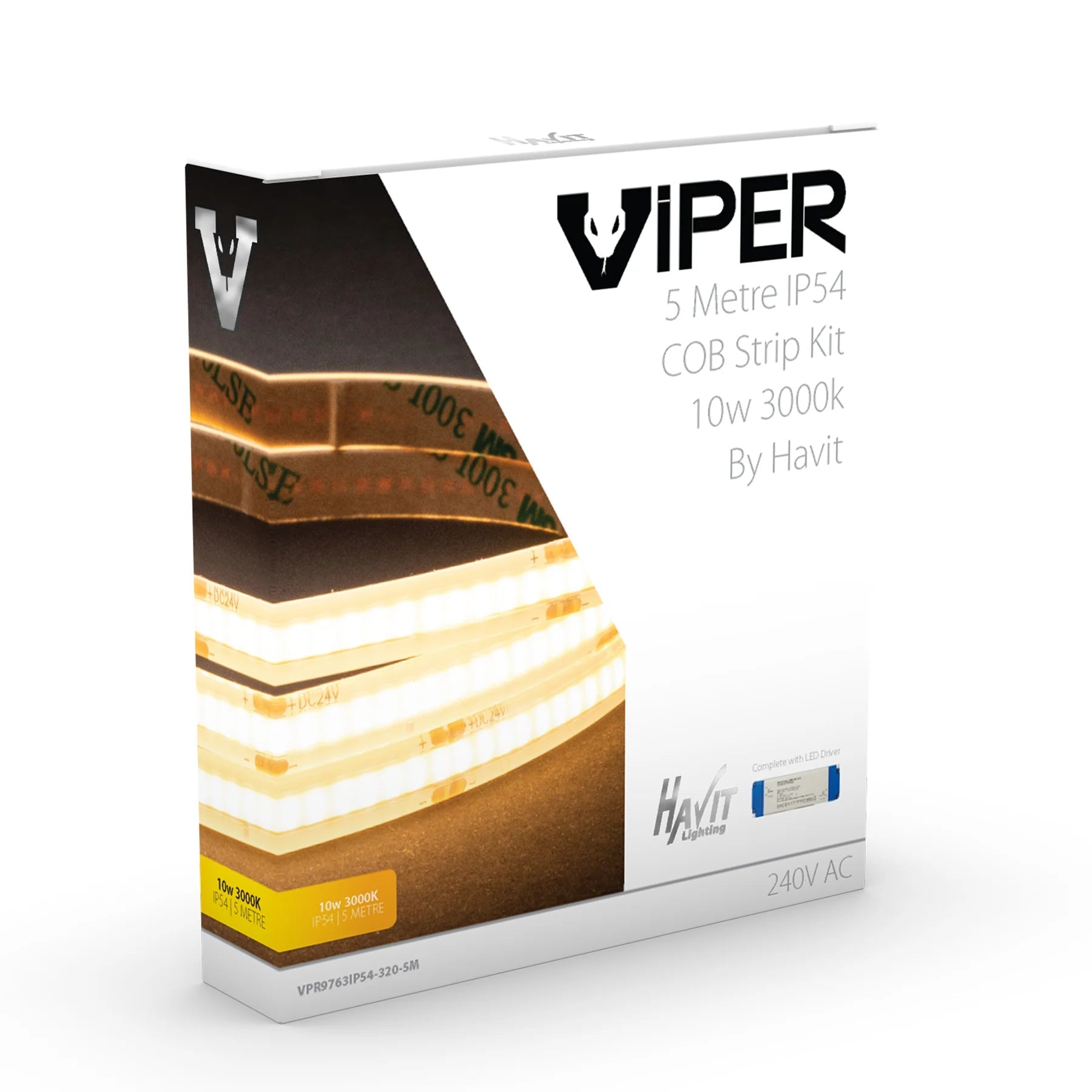 Viper COB LED Strip Kit 10w Per Metre 5m 3k, 4k, 5k Havit Lighting - VPR976XIP54-320-5M