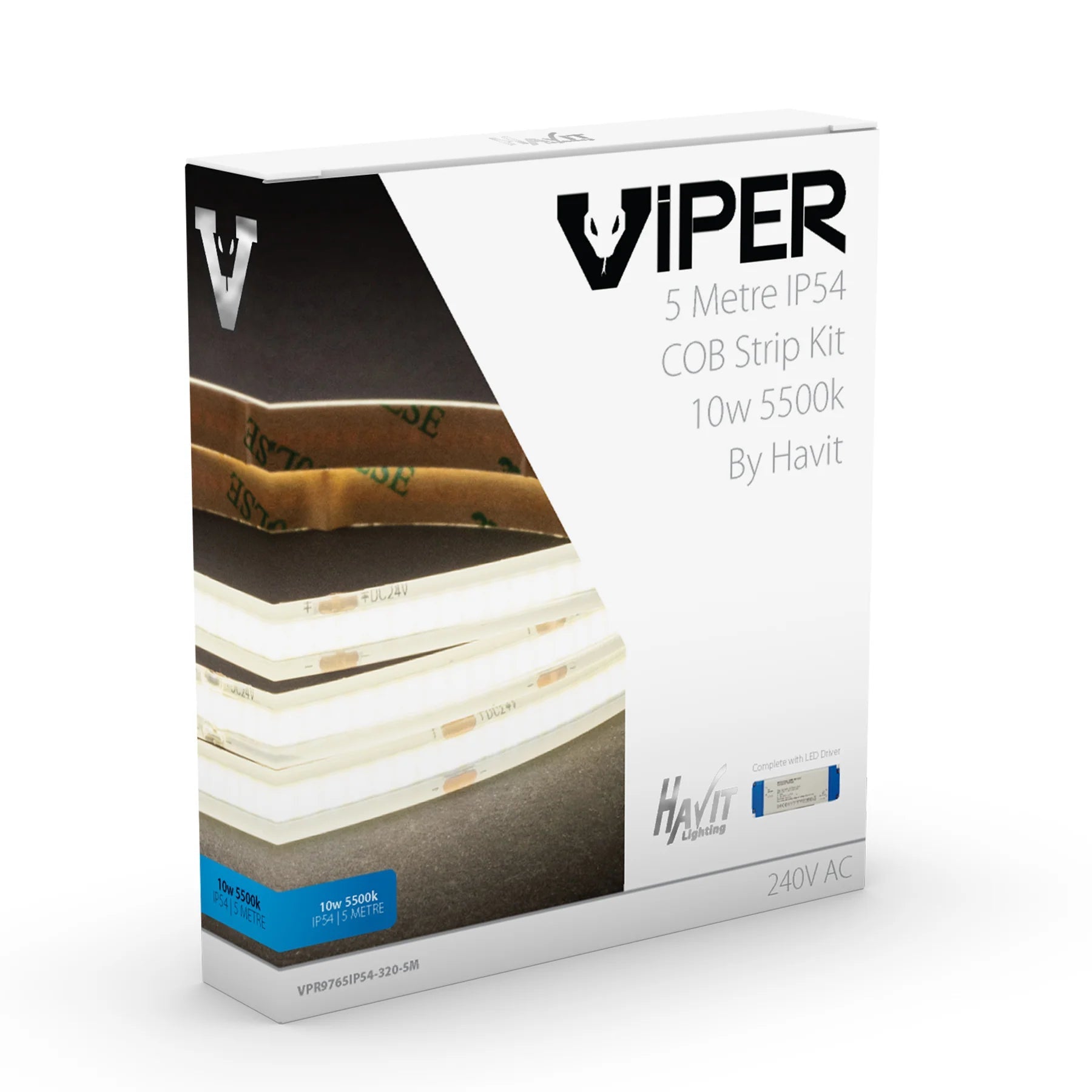 Viper COB LED Strip Kit 10w Per Metre 5m 3k, 4k, 5k Havit Lighting - VPR976XIP54-320-5M