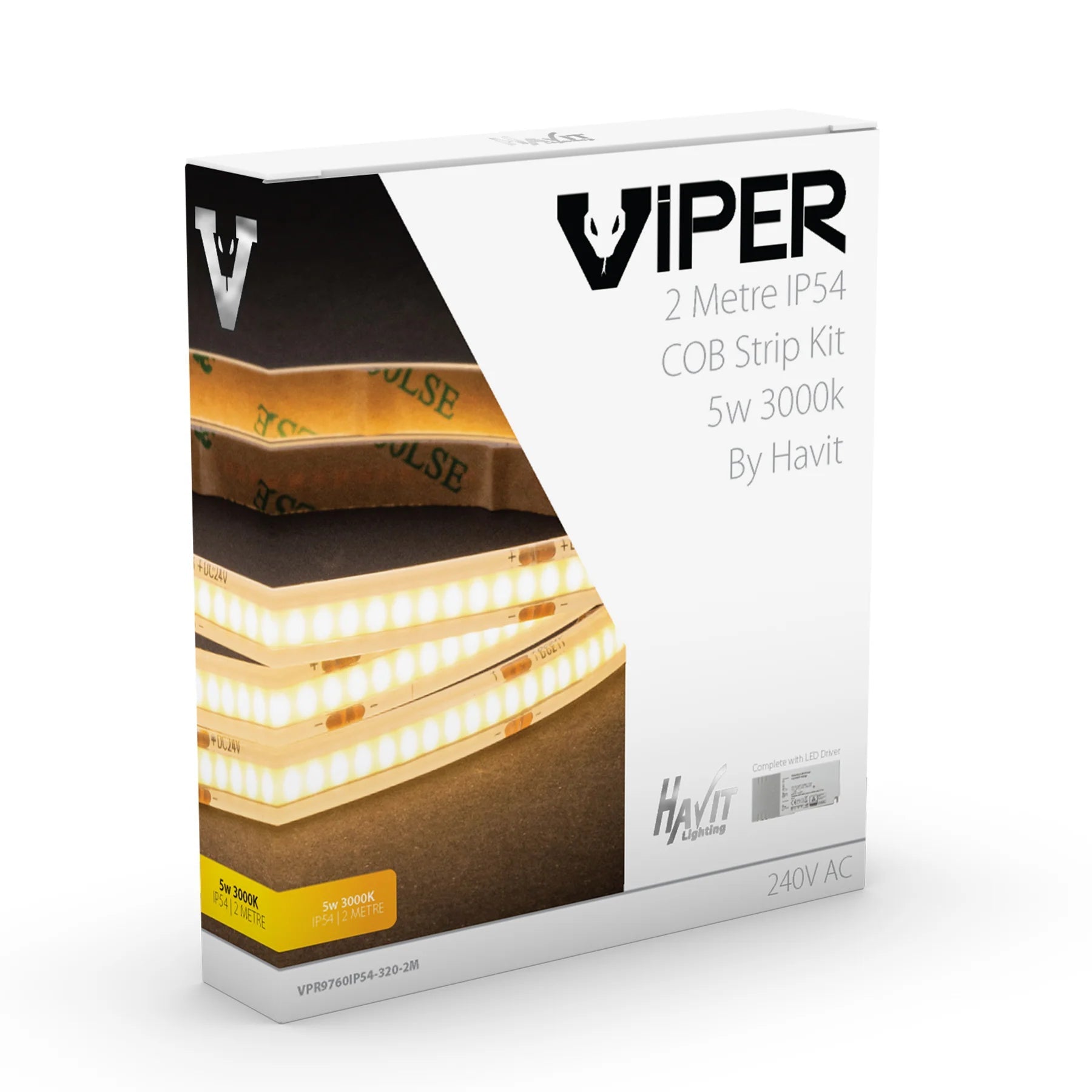 Viper COB LED Strip Kit 5w Per Metre 2m 3k, 4k, 5k Havit Lighting - VPR976X0IP54 - 320 - 2M - Mases LightingHavit Lighting