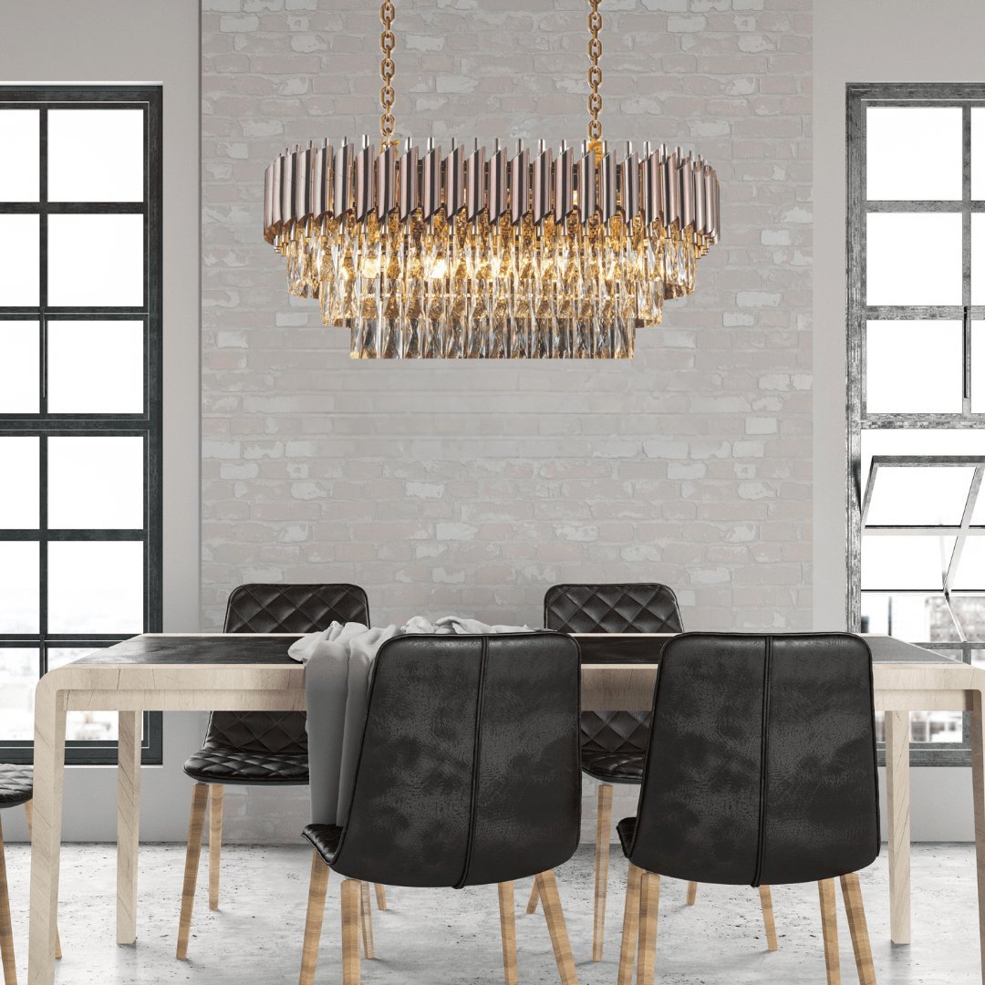 WINDSOR Premium Crystal Chandelier with Black or Rose Gold Edging | Lighting Creations