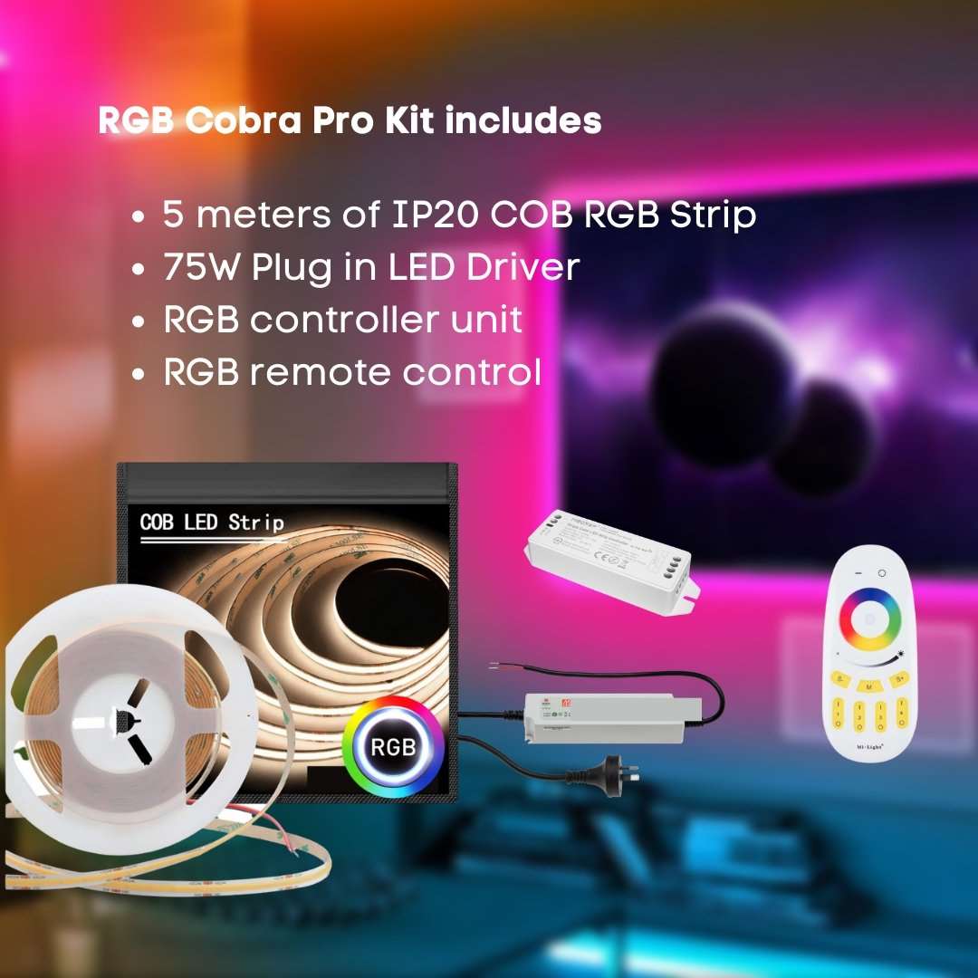 5 meter RGB Cobra Pro Indoor COB Dot Free Strip Light Kit - 75W - Mases LightingLighting Creations