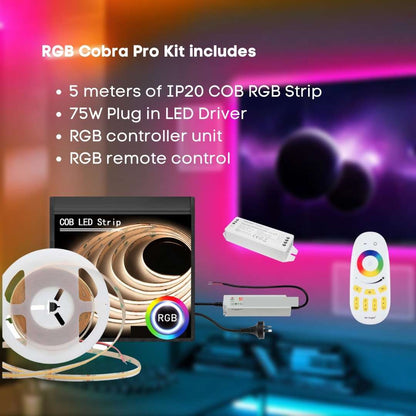 5 meter RGB Cobra Pro Indoor COB Dot Free Strip Light Kit - 75W - Mases LightingLighting Creations