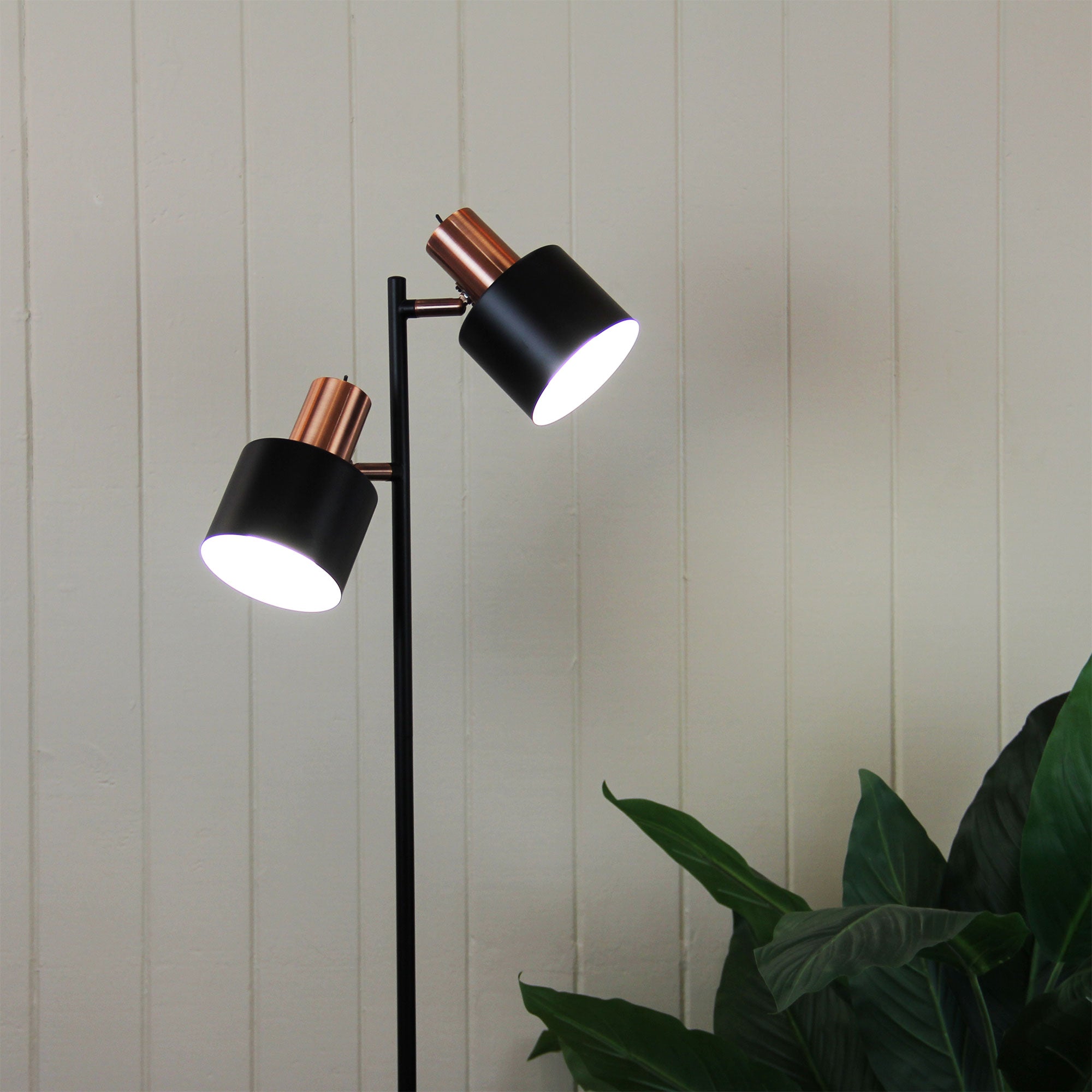 Ari 2 Light Floor Lamp Black With Copper Head