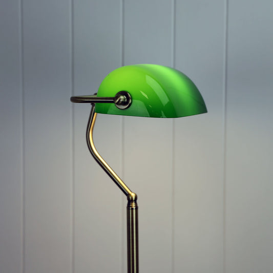 Bankers 1 Light Floor Lamp Antique Brass & Green - OL99443AB - Mases LightingOriel Lighting