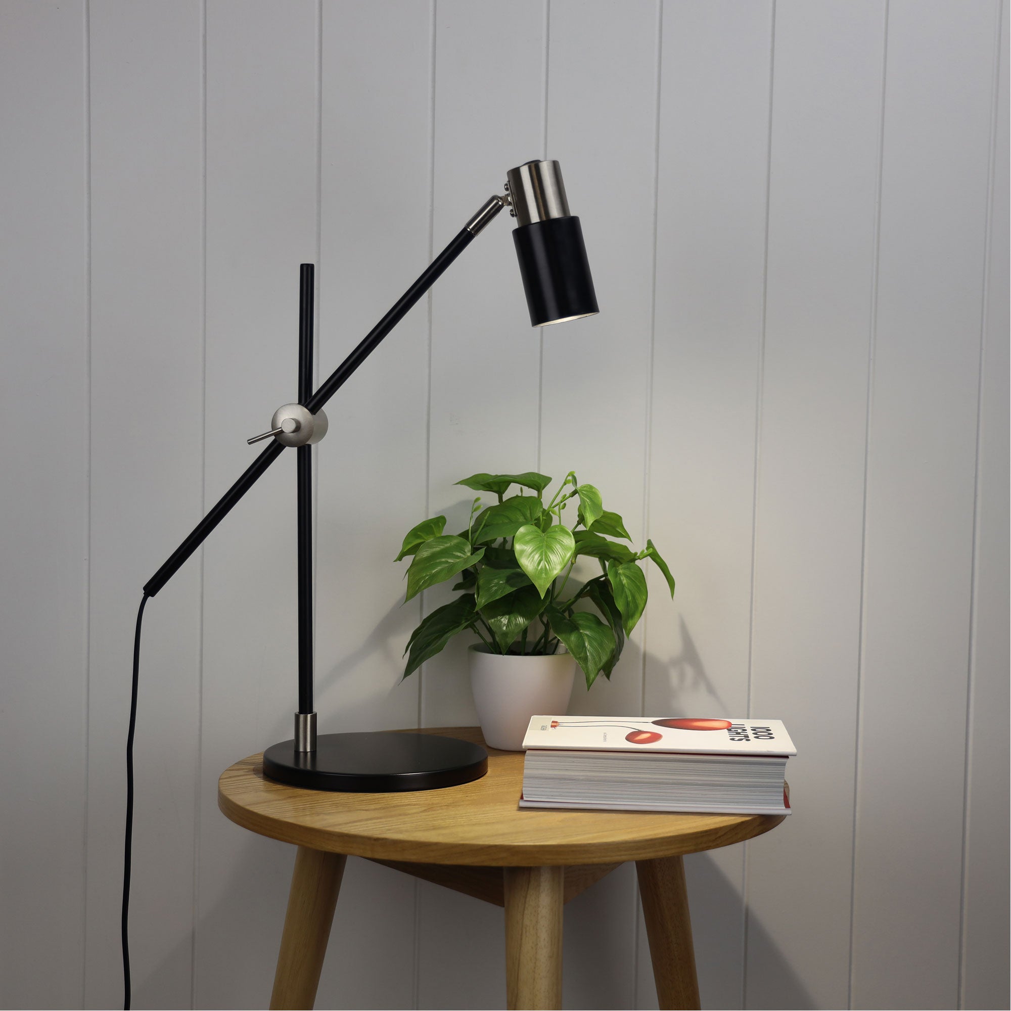 Charlie Desk Lamp Black and Brushed Chrome (With Globe) - Mases LightingOriel Lighting