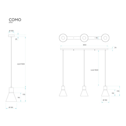 Como 3 Light Pendant Antique Brass & Black - OL67513AB - Mases LightingOriel Lighting