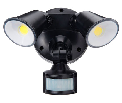 Defender Exterior LED Security Light Twin 20w Tri Colour in Matt Black - Mases LightingMartec