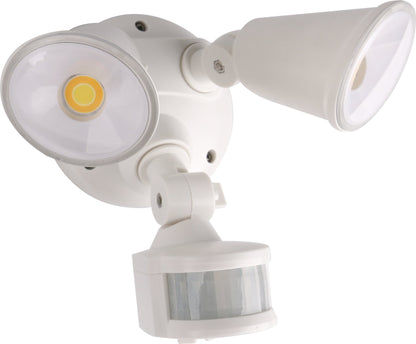 Defender Exterior LED Security Light Twin 20w Tri Colour in White - Mases LightingMartec