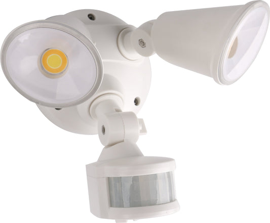 Defender Exterior LED Security Light Twin 20w Tri Colour in White - Mases LightingMartec