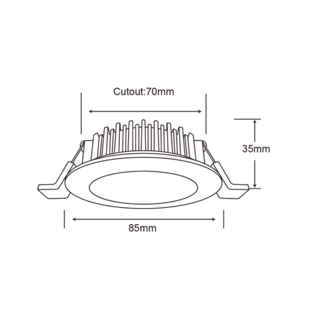 DL110S 10W Tri-Colour Dimmable Aluminium LED Downlight 70mm Cut Out