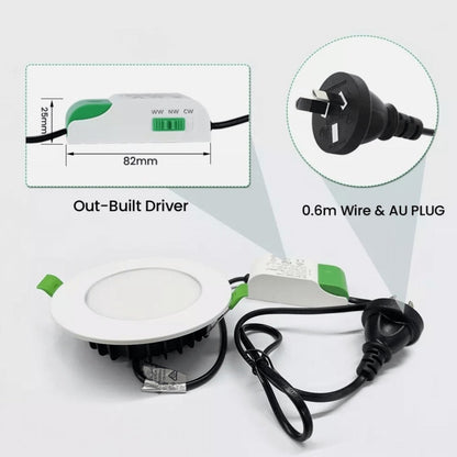 DL110S 10W tri-colour aluminium downlight, IP44, IC-4 rated — Mases Lighting