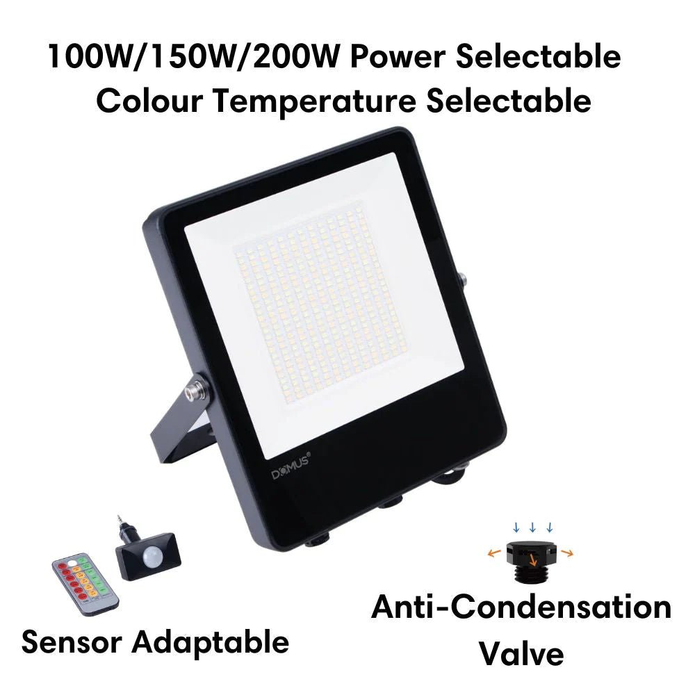 Domus BLAZE-PRO - 100/150/200W LED Tri-Colour Power Selectable Sensor Adaptable Medium Size DIY Floodlight IP66 - Mases LightingDomus