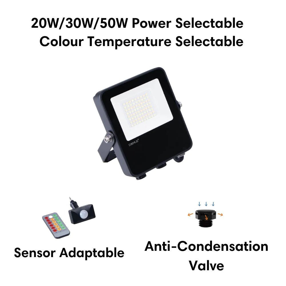 Domus BLAZE-PRO - 20/30/50W LED Tri-Colour Power Selectable Sensor Adaptable Mini Size DIY Floodlight IP66 - Mases LightingDomus