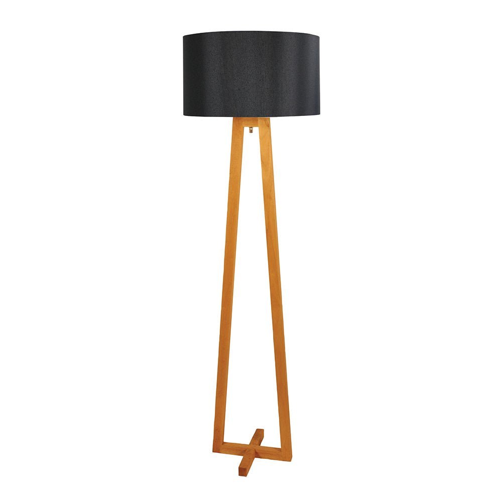 Edra 1 Light Floor Lamp Timber With Black Cotton Shade - OL93533BK - Mases LightingOriel Lighting