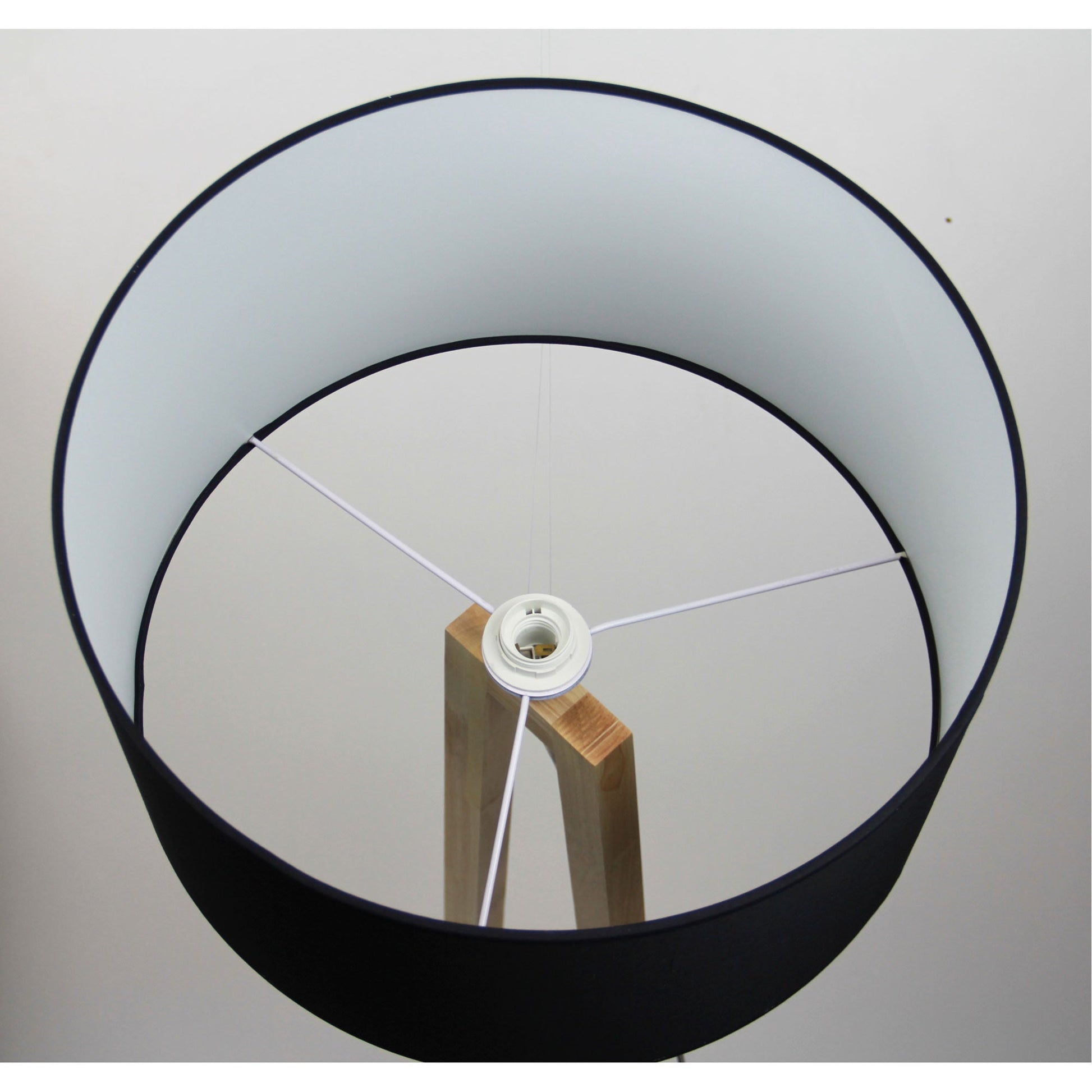 Edra 1 Light Floor Lamp Timber With Black Cotton Shade - OL93533BK - Mases LightingOriel Lighting