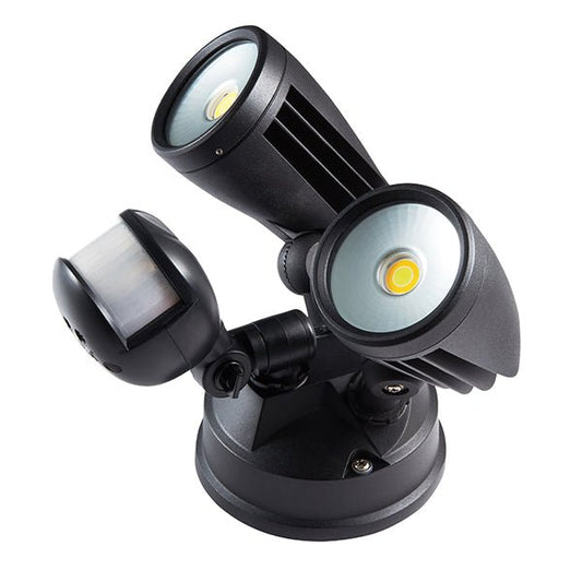 Fortress II Double Exterior LED Security Light 30w CCT w/ PIR Sensor in Black - Mases LightingMartec