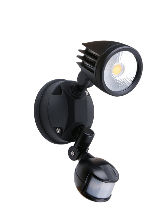 Fortress II LED 15w with PIR Sensor Single Exterior Security Light in Black - Mases LightingMartec