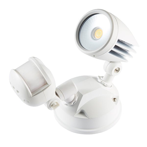 Fortress II LED 15w with PIR Sensor Single Exterior Security Light in White - Mases LightingMartec