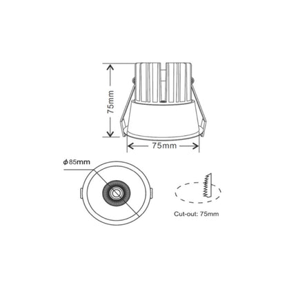 Lighting Creations INFINITE 211 10W tri-colour LED downlight, CRI 90+, 75mm cut-out