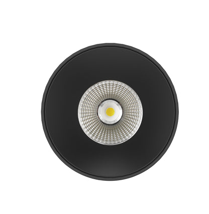LC309 black surface-mount LED downlight, 140mm, trailing-edge dimmable — Mases Lighting