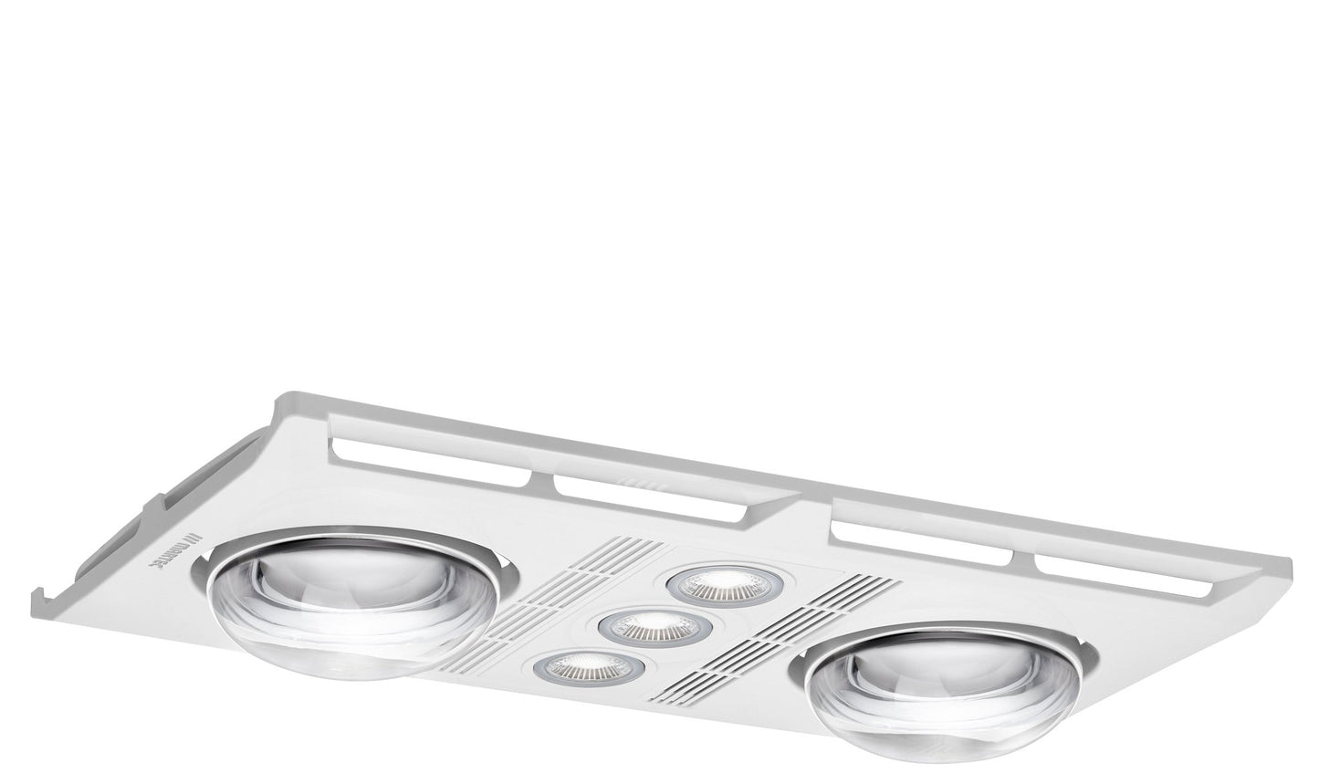 Martec 460m³/h Lighting Profile Plus 3-in-1 Bathroom Exhaust Fan w/ Heater and 2x LED Light in White - Mases LightingMartec