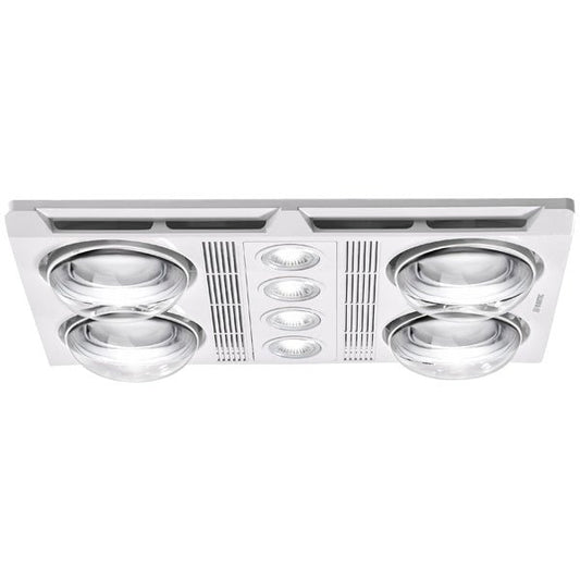 Martec 460m³/h Martec Lighting Profile Plus 4 3-in-1 Bathroom Exhaust Fan w/ Heater and 4x LED Light in White or Silver - Mases LightingMartec