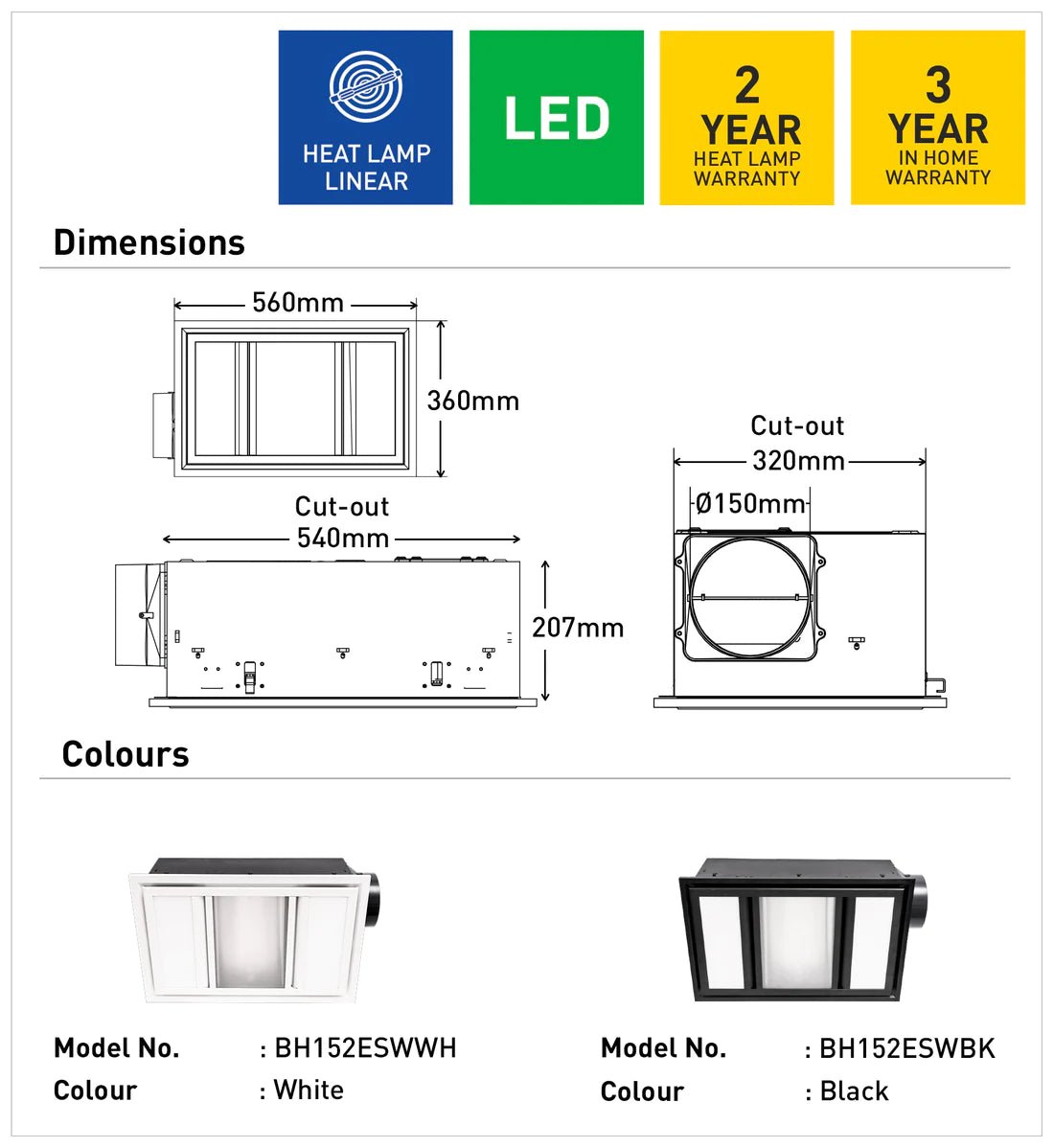 Mercator Domino 3-In-1 Bathroom Heater With Exhaust Fan And CCT LED Light - Mases LightingMercator